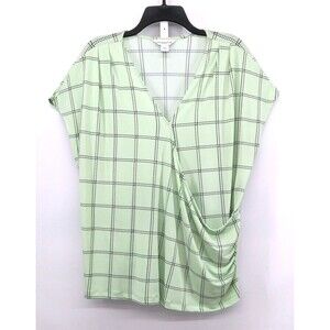 Liz Claiborne Shirt Womens Plus Size XXL Mint Green Plaid Short Sleeve Top